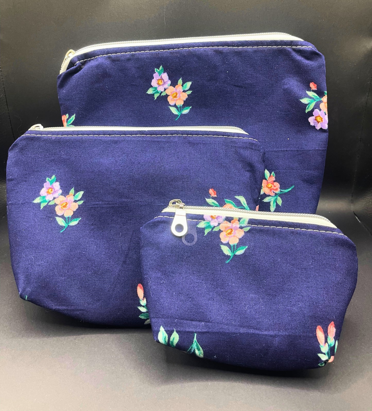 Set of Three Zipper Pouches- Bluebell