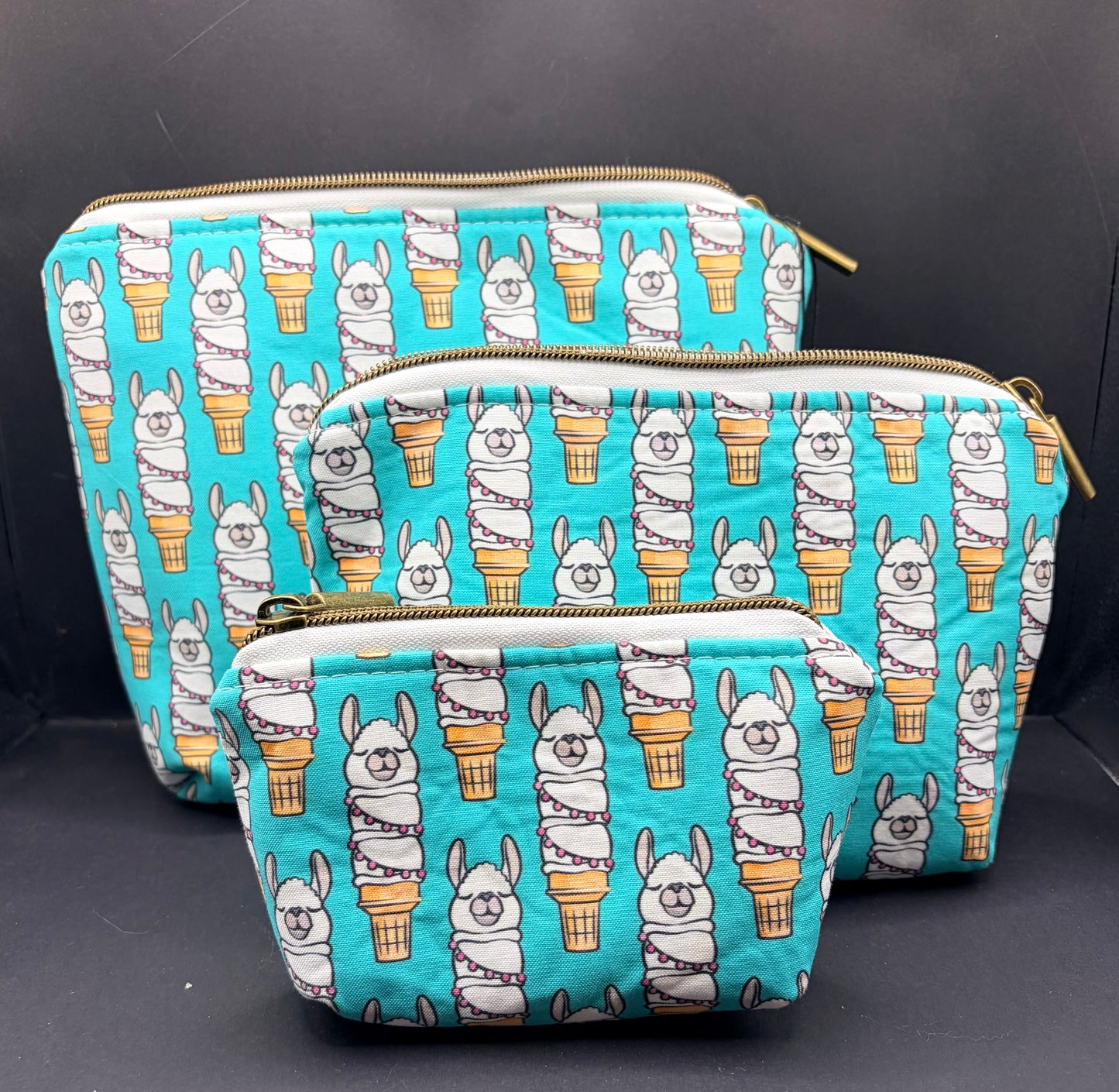 Set of Three Zipper Pouches- Llama Twist
