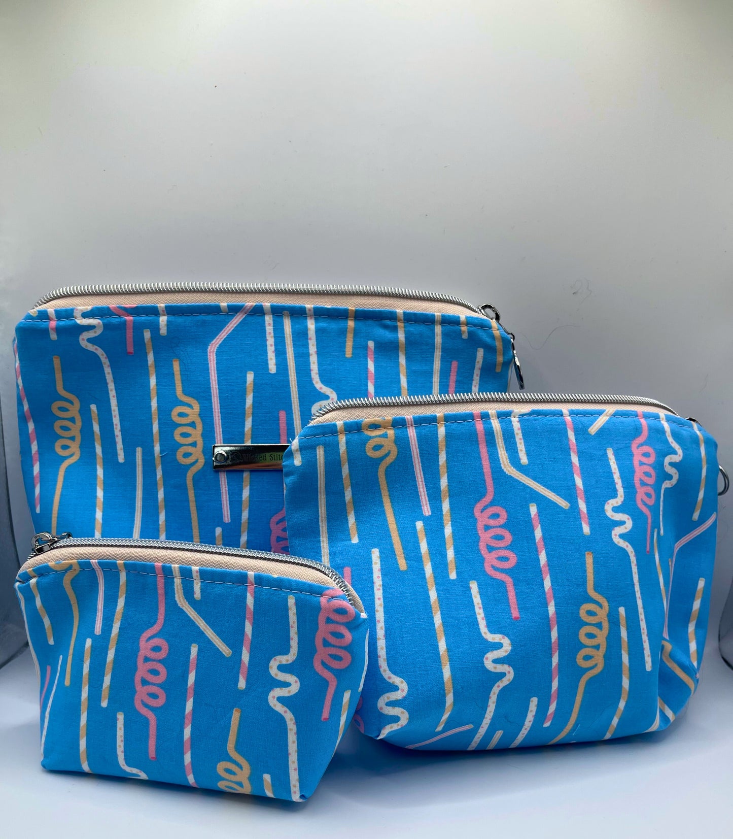 Set of Three Zipper Pouches- Silly Straw = Silly Life