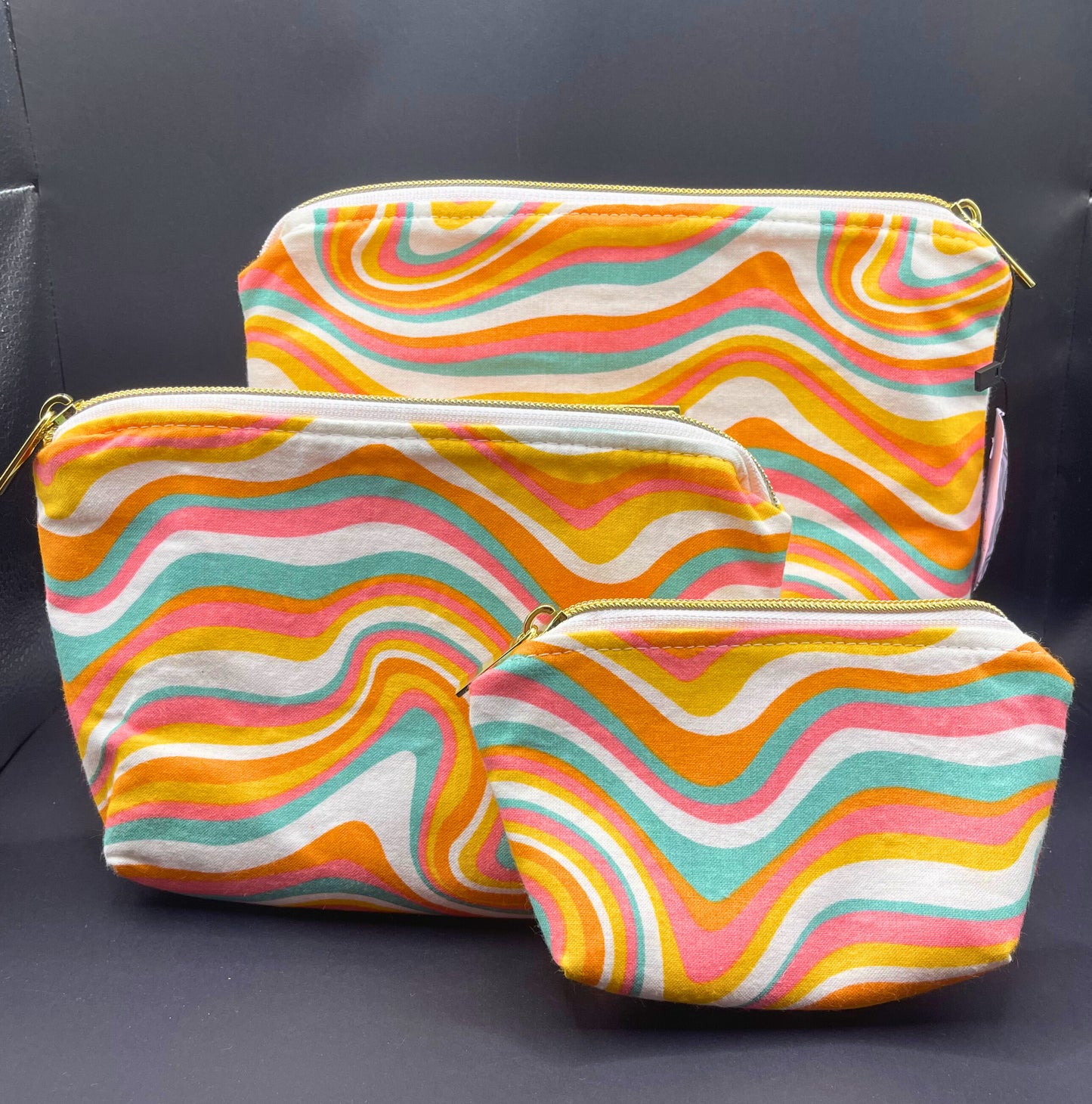 Set of Three Zipper Pouches- Whirls and Swirls