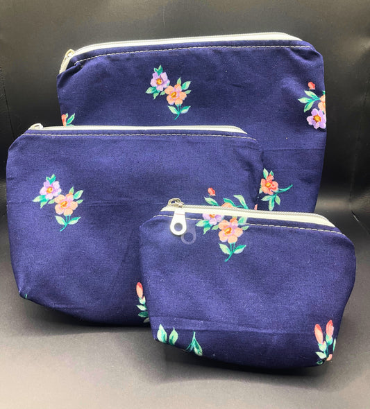Set of Three Zipper Pouches- Bluebell