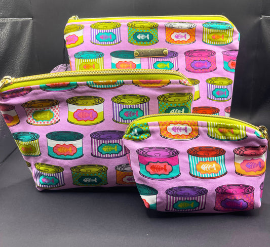 Set of Three Zipper Pouches- Did You Feed the Cat?