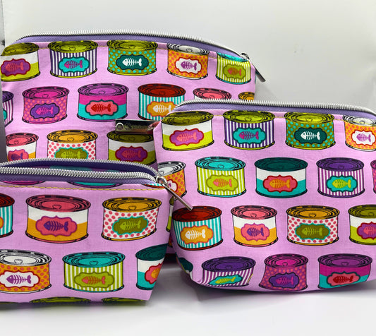 Set of Three Zipper Pouches- Who Fed the Cat?