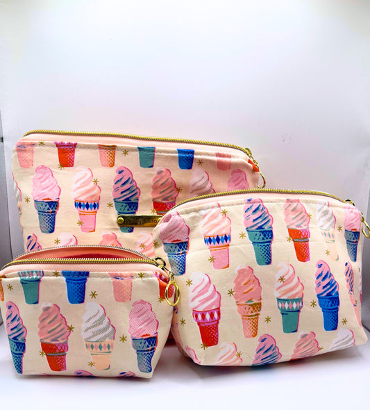 Set of Three Zipper Pouches- Ice Cream Social