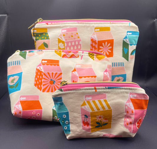 Set of Three Zipper Pouches- Cafeteria Juice