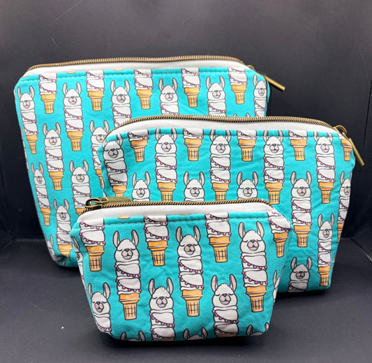 Set of Three Zipper Pouches- Llama Twist