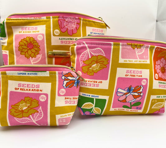 Set of Three Zipper Pouches- Sewing Seeds of Love