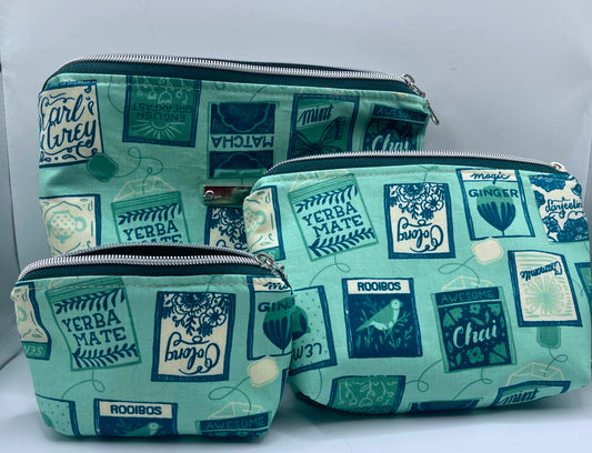 Set of Three Zipper Pouches- These are Blue-Tea-Ful!